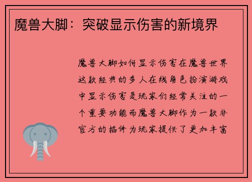 魔兽大脚：突破显示伤害的新境界